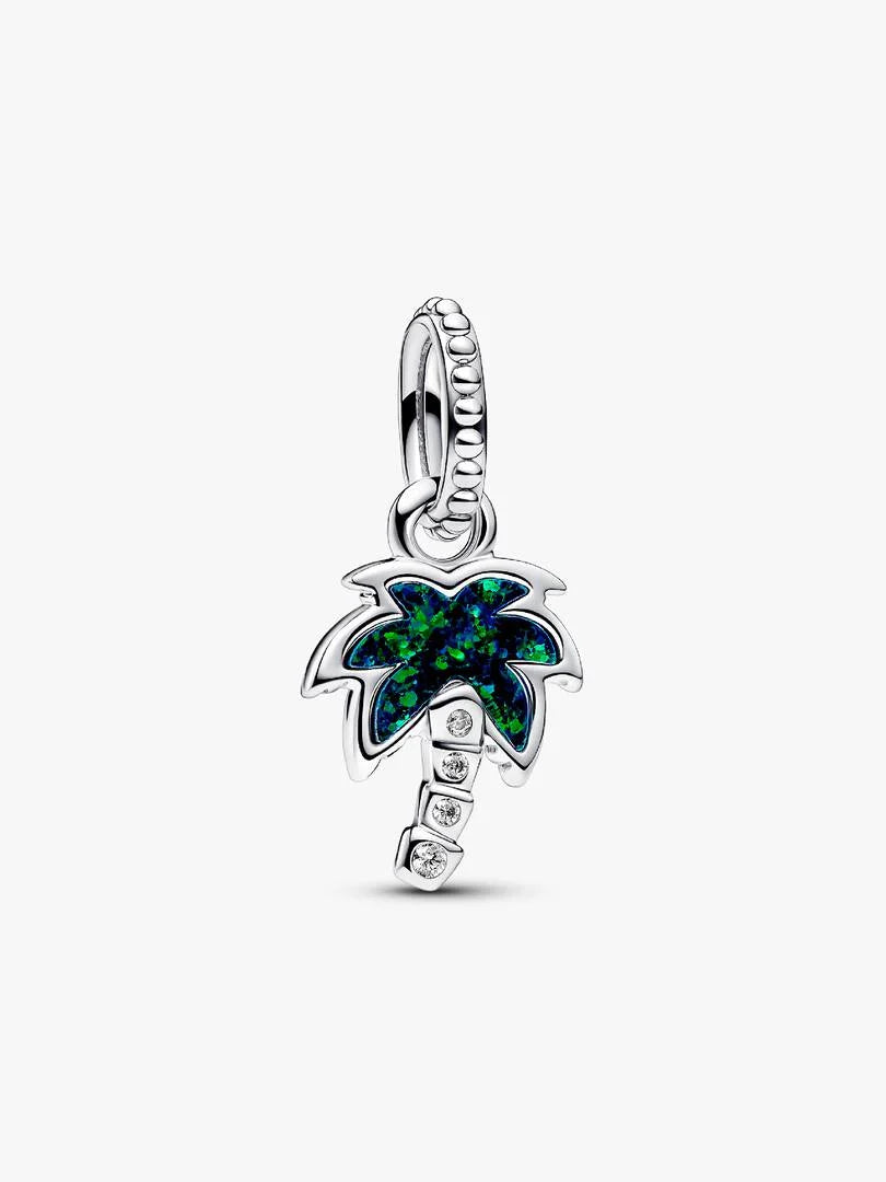 Opalescent Green Palm Tree Dangle Charm Sterling silver
