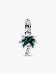 Opalescent Green Palm Tree Dangle Charm Sterling silver