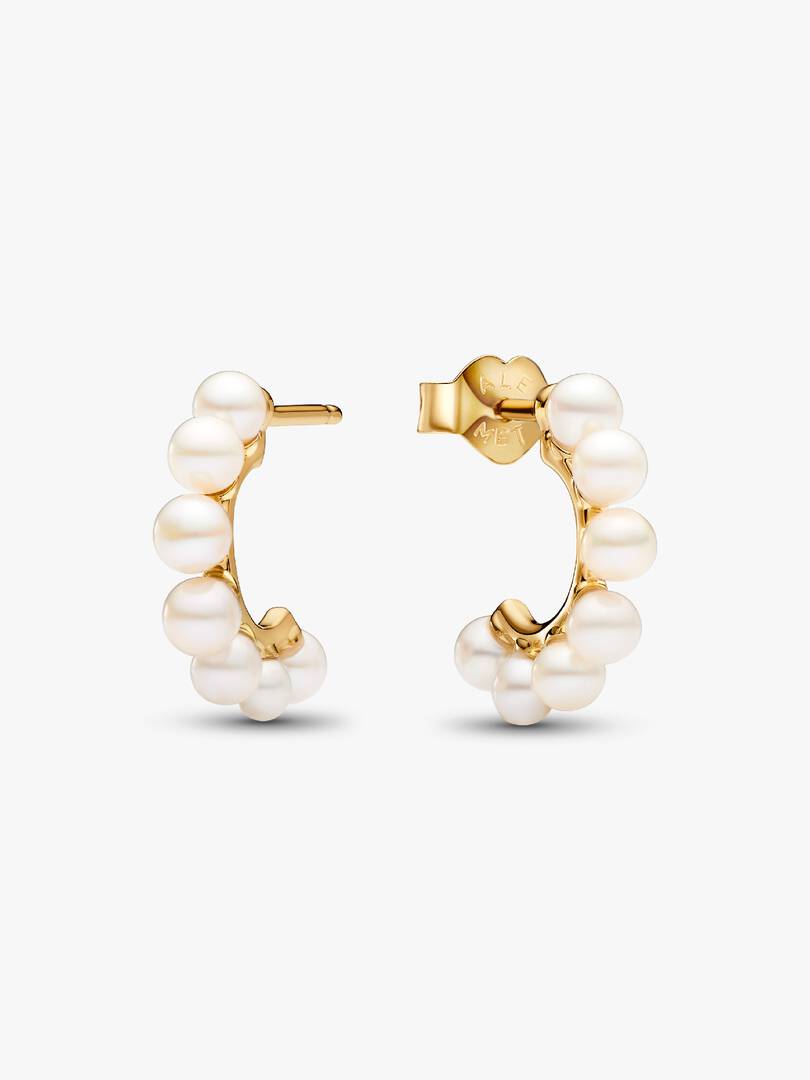 FINAL SALE - Treated Freshwater Cultured Pearls Open Hoop Earrings 14k gold plating