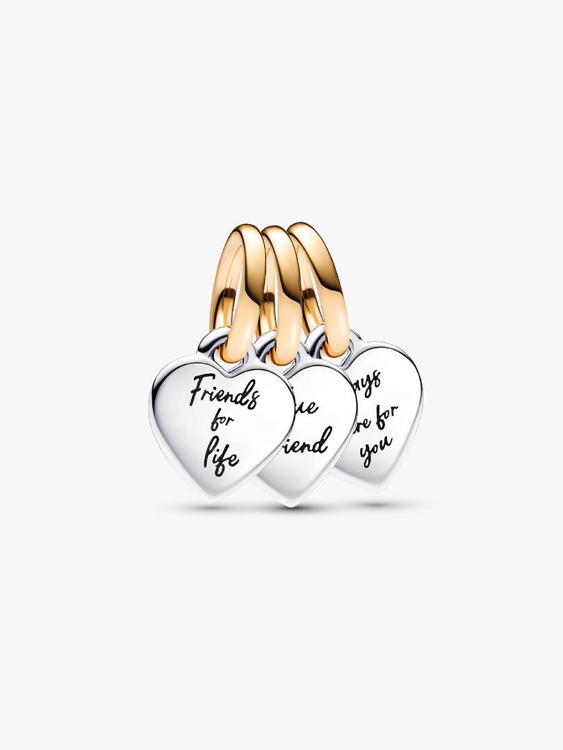 FINAL SALE - Two-tone Splittable Friendship Triple Dangle Charm Sterling silver, 14k gold plating