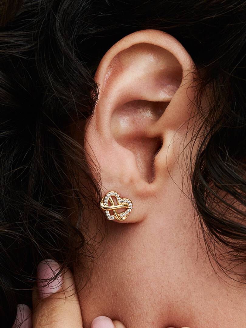 Sparkling Infinity Heart Stud Earrings 14k gold plating