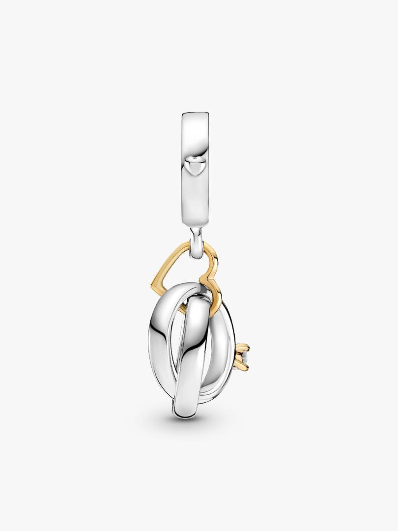 FINAL SALE - Two-tone Wedding Rings Dangle Charm 14k gold, Sterling silver