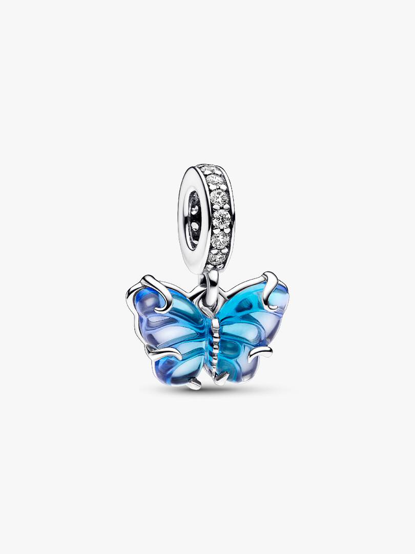 Blue Murano Glass Butterfly Dangle Charm Sterling silver