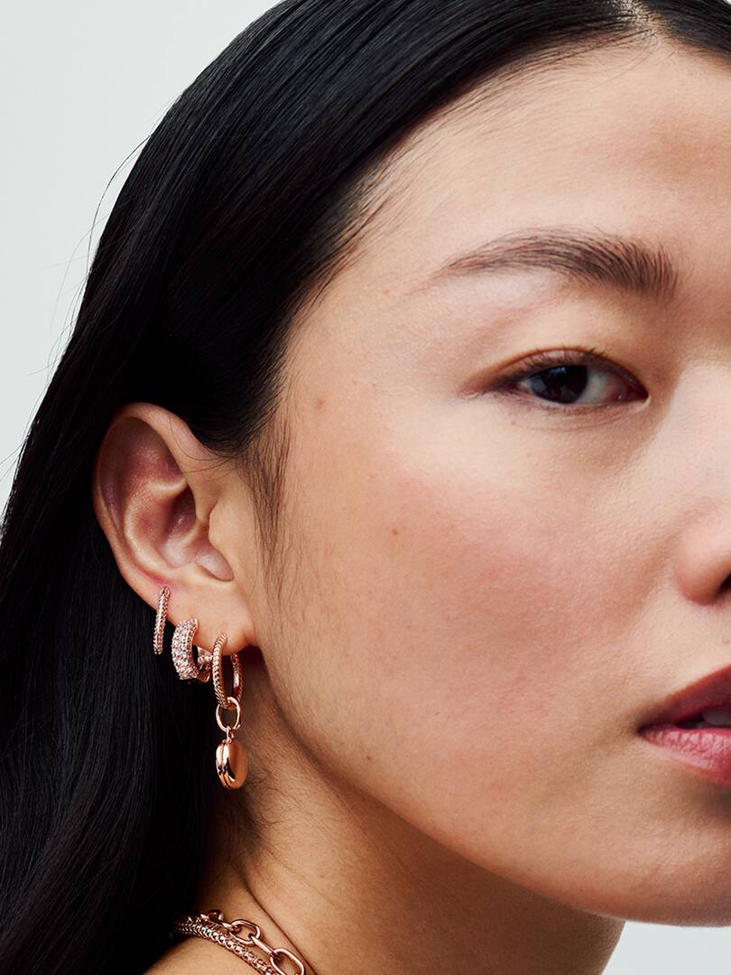 FINAL SALE - Pandora Timeless Pavé Double-row Hoop Earrings 14k rose gold plating