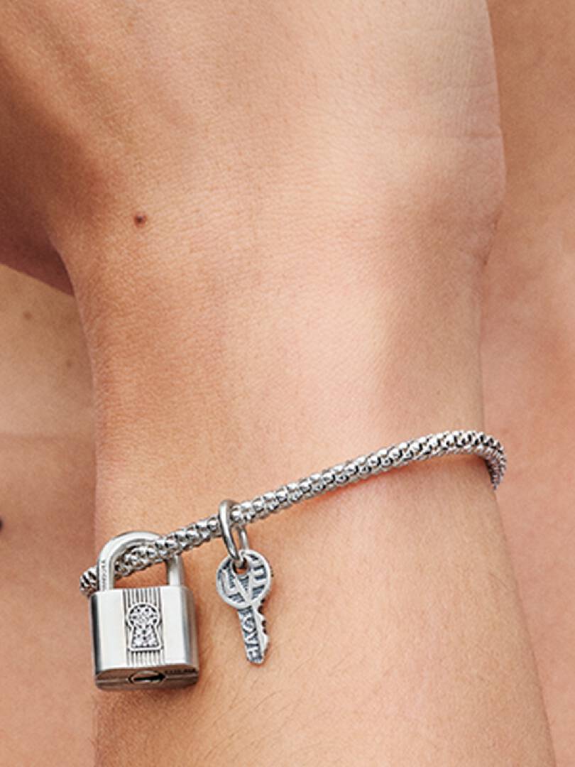 Padlock and Key Dangle Charm Sterling silver