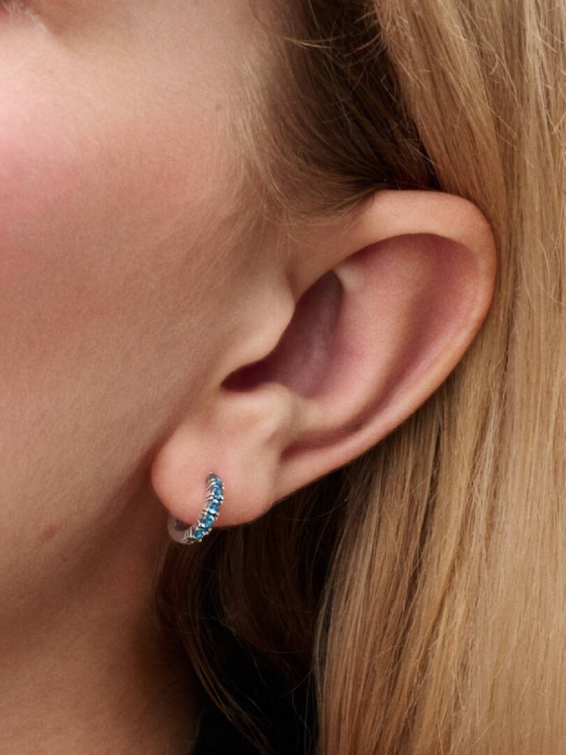 Light Blue Huggie Earrings Sterling silver