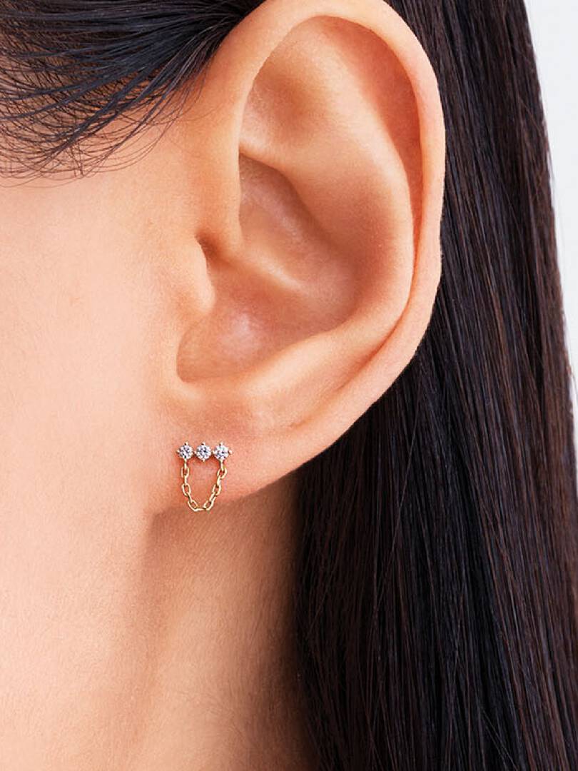 Pandora Era Lab-Grown Diamond Trio Chain Stud Earrings 0.13 ct TW, 14k gold