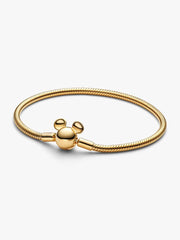 Disney Mickey Mouse Clasp Moments Snake Chain Bracelet 14k gold plating