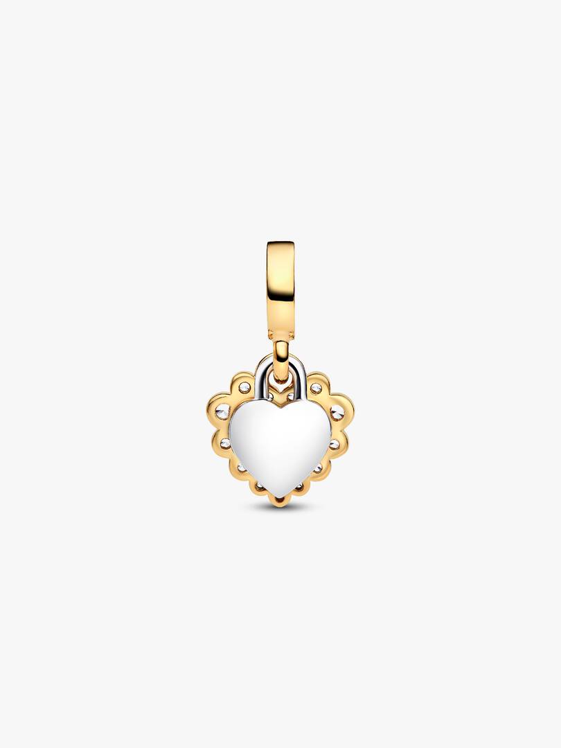 Sparkling Heart Double Dangle Charm Sterling silver, 14k gold plating