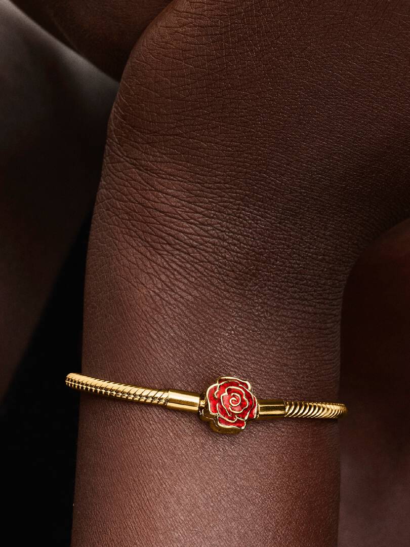 Disney Beauty and the Beast Enchanted Rose Snake Chain Bracelet 14k gold plating