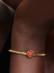 Disney Beauty and the Beast Enchanted Rose Snake Chain Bracelet 14k gold plating