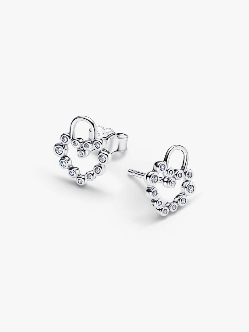 Sparkling Heart Padlock Stud Earrings Sterling silver