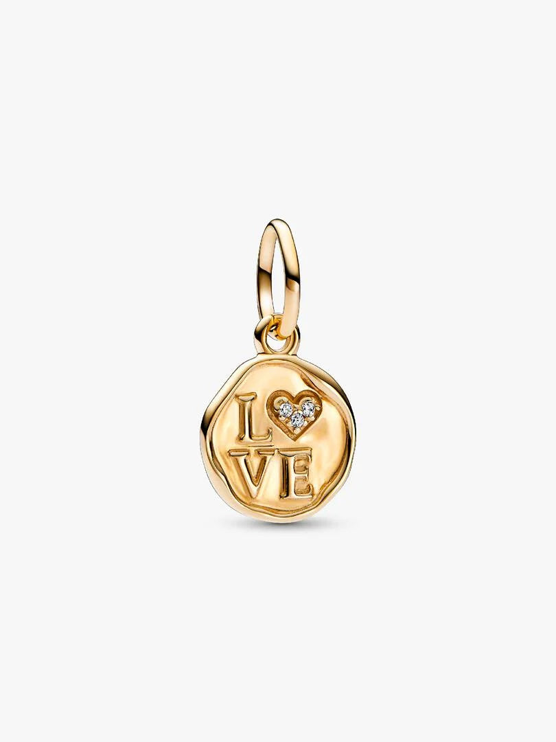 Sparkling Love Stamp Dangle Charm 14k gold