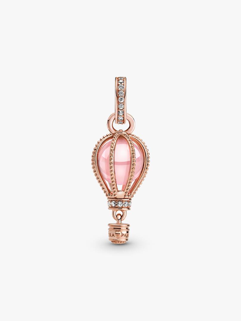 Sparkling Pink Hot Air Balloon Dangle Charm 14k rose gold plating