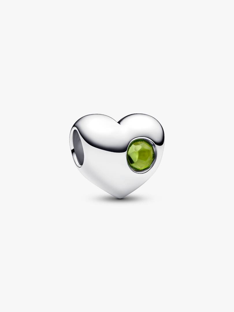 Engravable Spring Green Stone Heart Charm Sterling silver