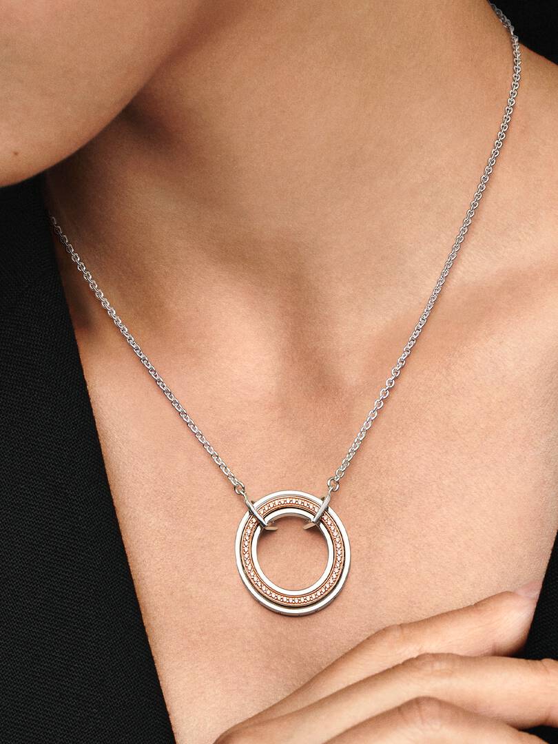 FINAL SALE - Pandora Signature Two tone Logo & Pavé Necklace Sterling silver, 14k rose gold plating