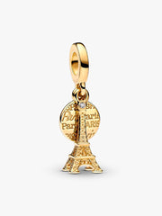 Paris Eiffel Tower Lab-Grown Diamond Engravable Double Dangle Charm 0.009 ct TW, 14k gold plating