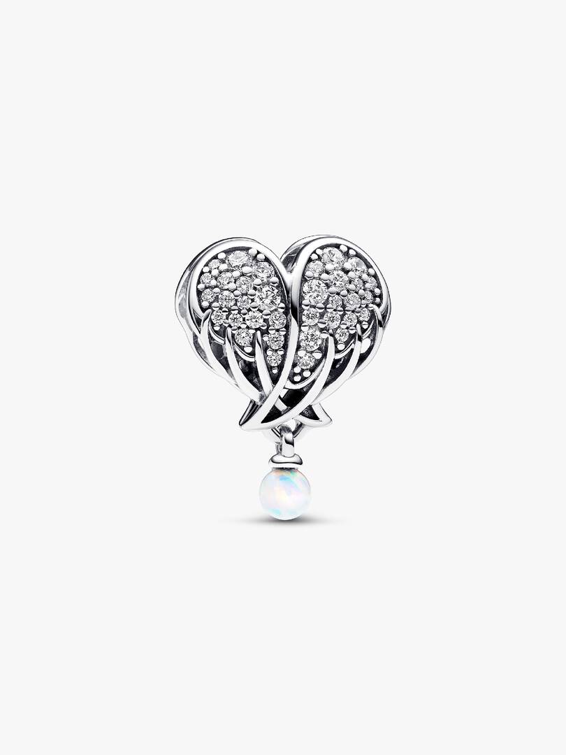 FINAL SALE - Sparkling Angel Wings & Heart Charm Sterling silver