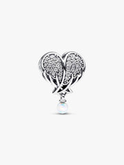 FINAL SALE - Sparkling Angel Wings & Heart Charm Sterling silver