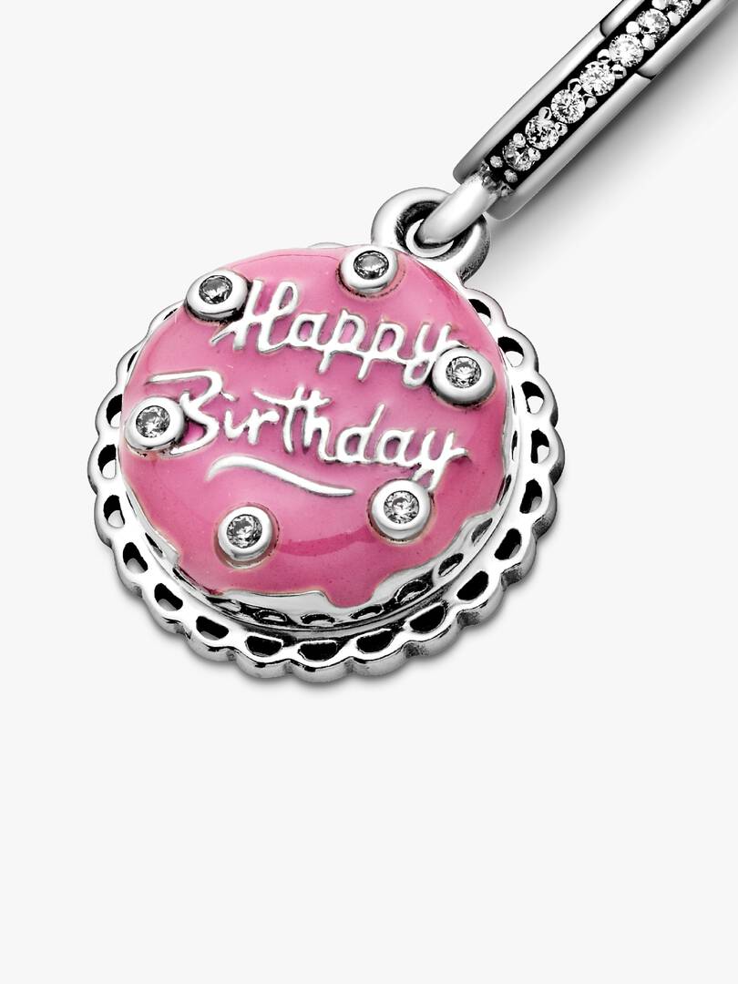 Pink Birthday Cake Dangle Charm Sterling silver