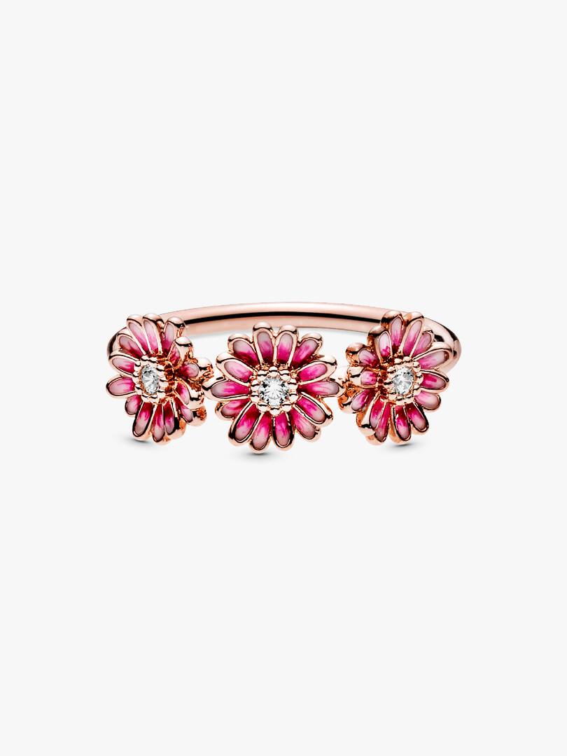 FINAL SALE - Pink Daisy Flower Trio Ring 14k rose gold plating