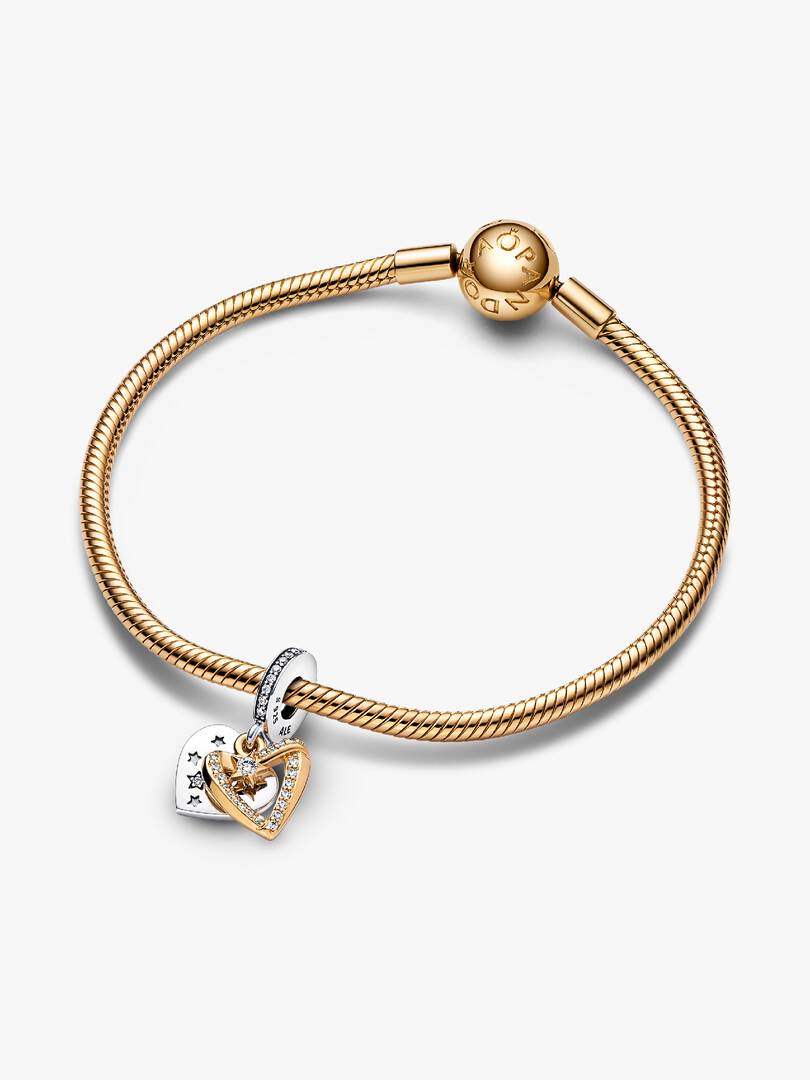 FINAL SALE - Shooting Star Hearts Double Dangle Charm Sterling silver, 14k gold plating