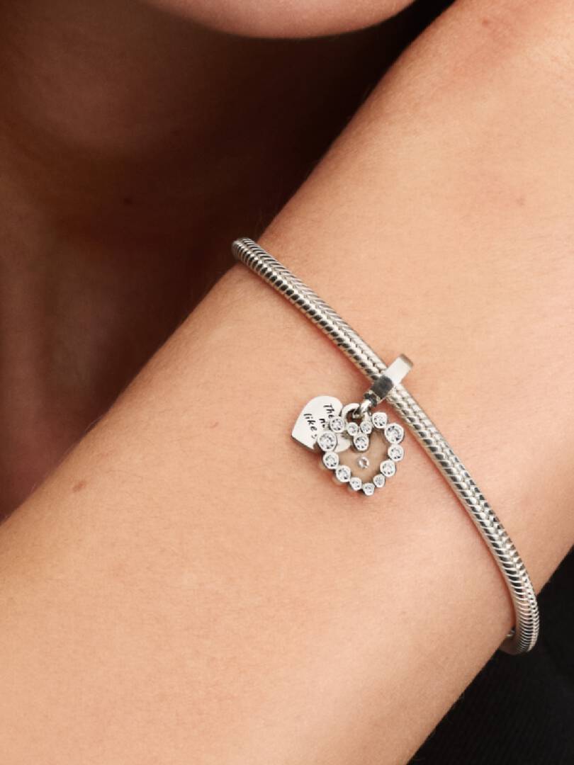 Sparkling Heart Double Dangle Charm Sterling silver