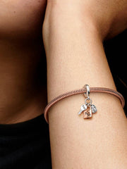 Two-tone Key, Padlock & Heart Triple Dangle Charm Sterling silver, 14k rose gold plating