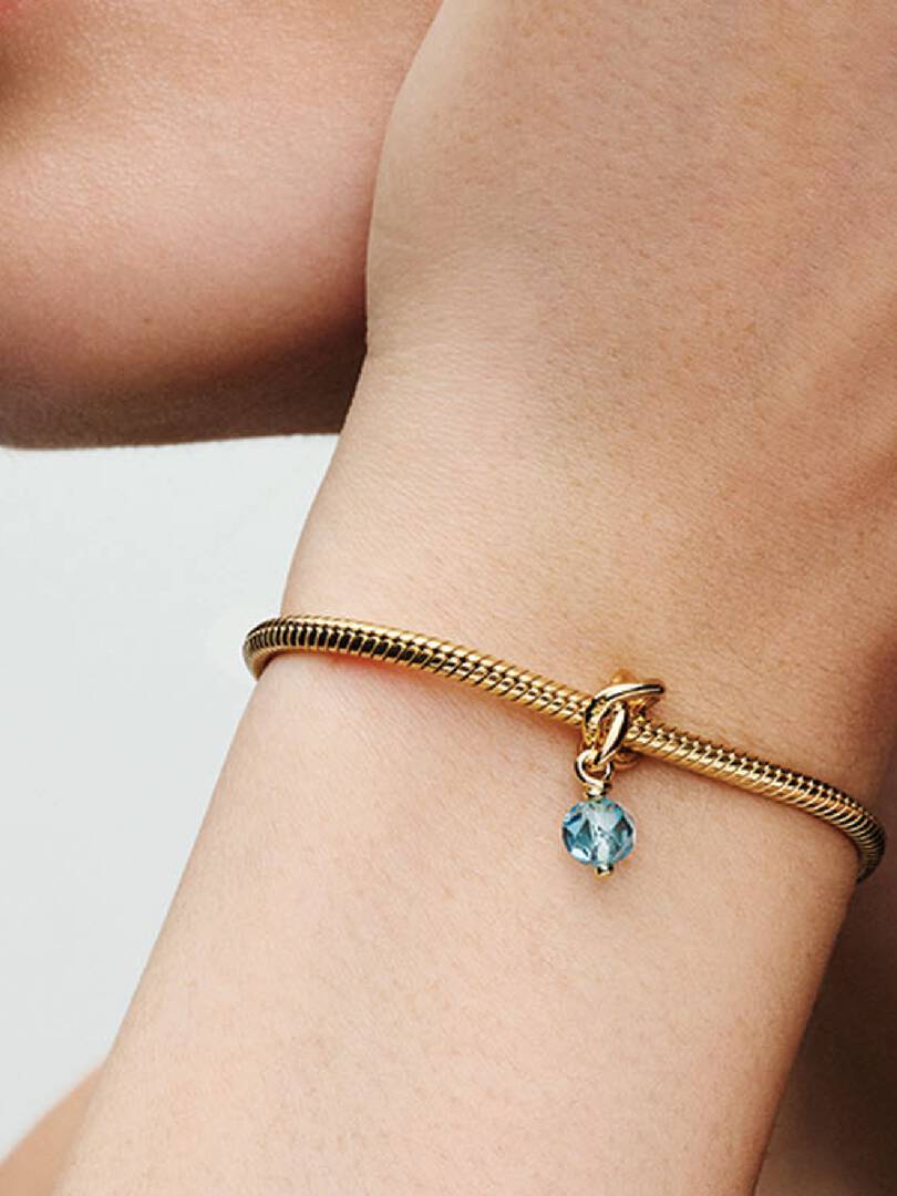 Faceted Sea Aqua Blue Eternity Circle Dangle Charm 14k gold plating