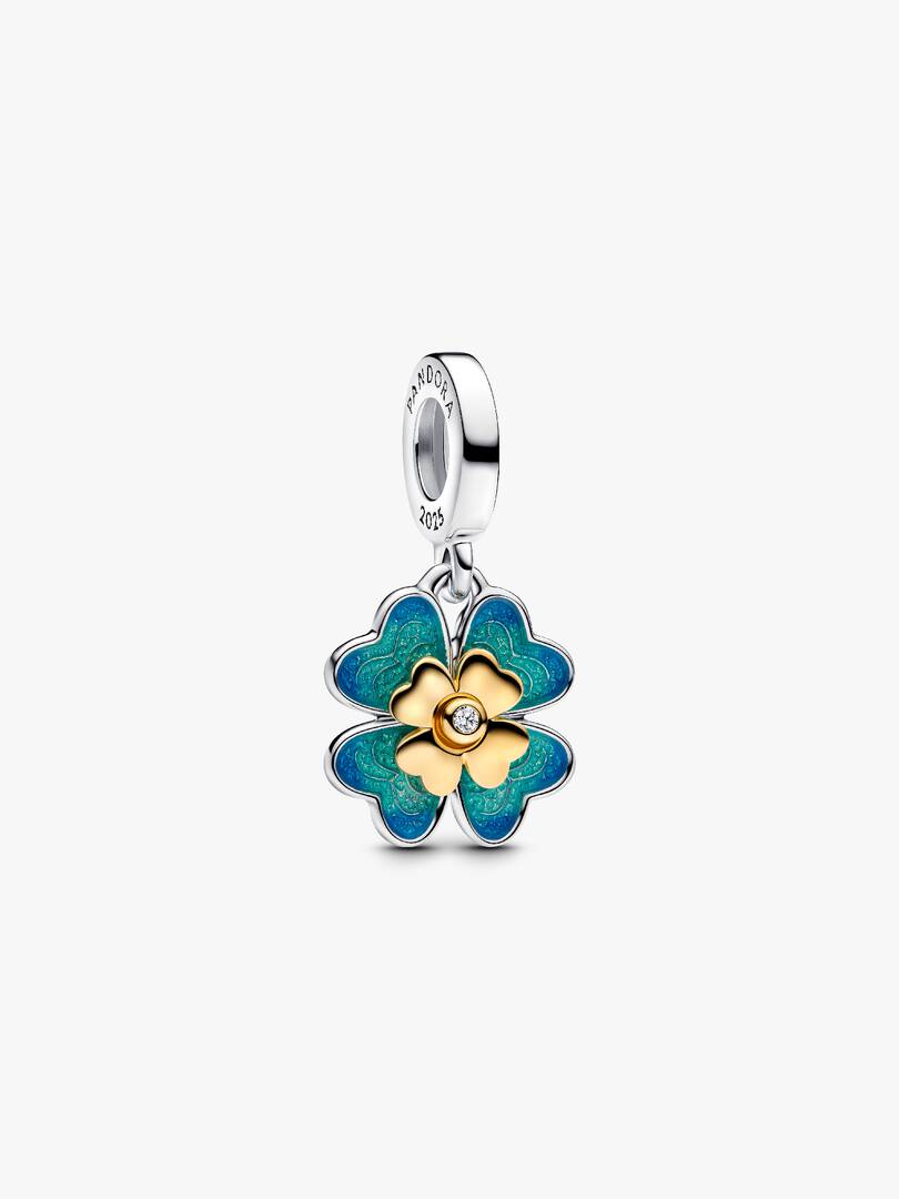 2025 Four Leaf Clover Lab-Grown Diamond Dangle Charm 0.009 ct TW, Sterling silver, 14k gold plating