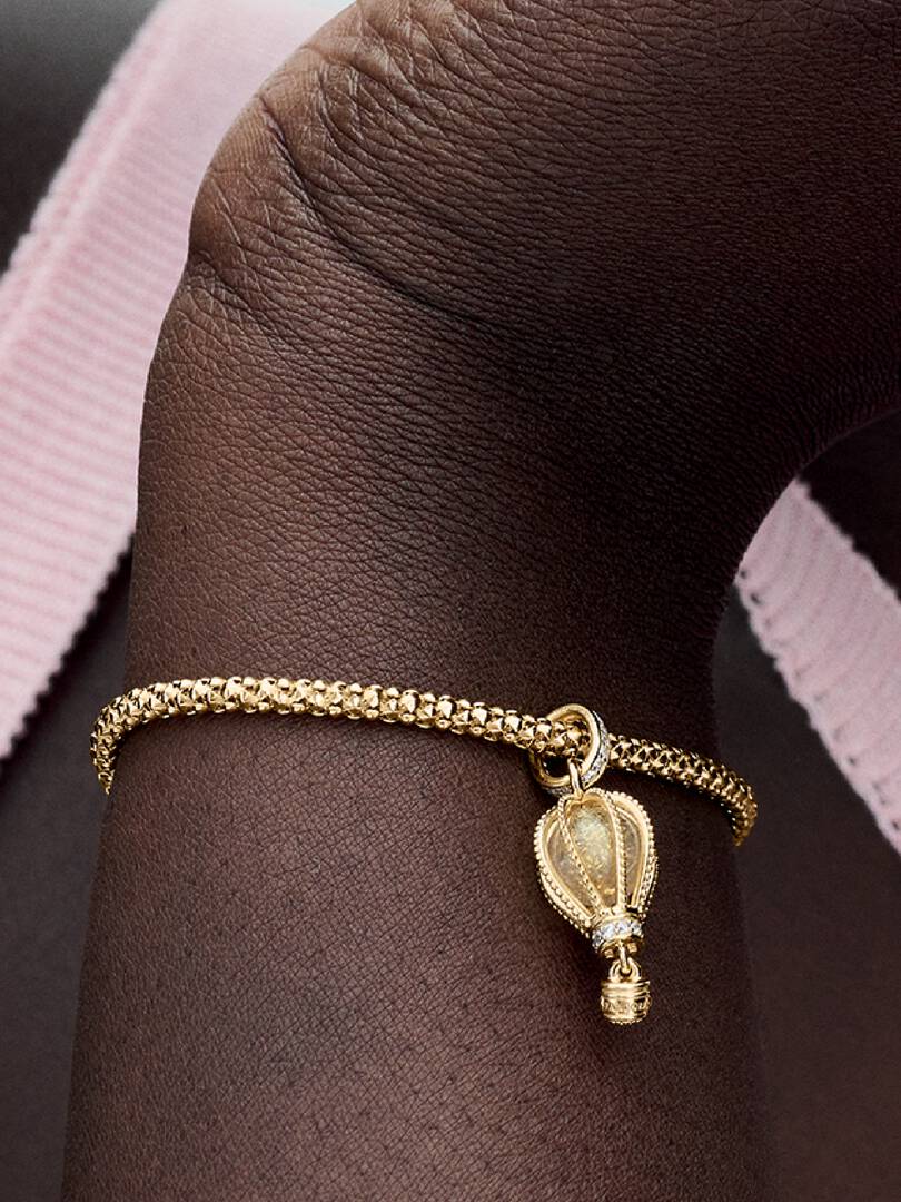 Sparkling Clear Hot Air Balloon Dangle Charm 14k gold plating