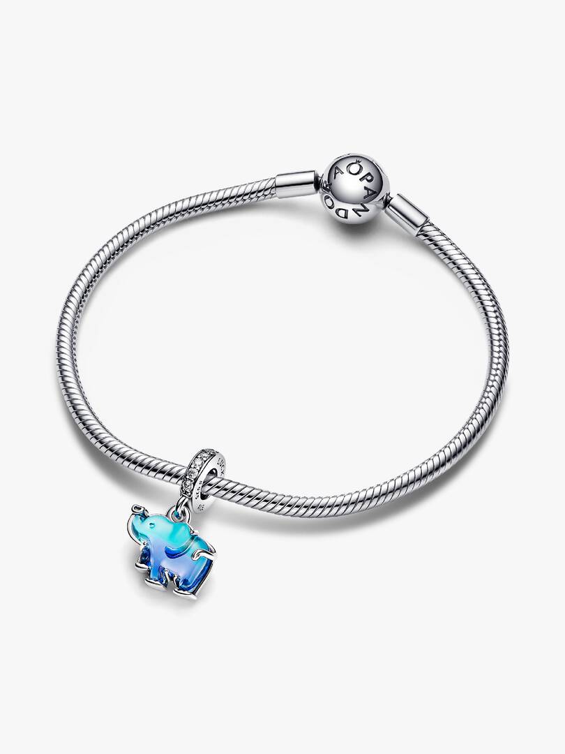 Blue Murano Glass Elephant Dangle Charm Sterling silver