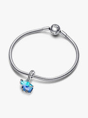Blue Murano Glass Elephant Dangle Charm Sterling silver