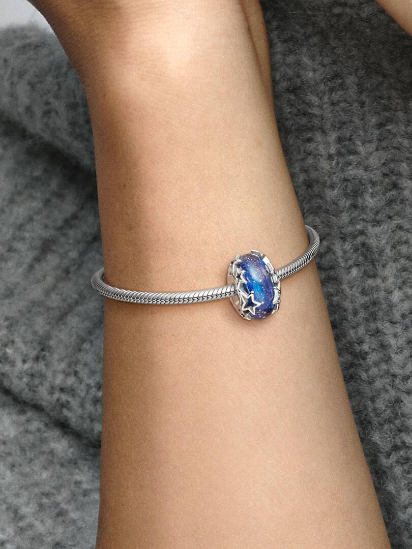 Galaxy Blue & Star Murano Charm Sterling silver