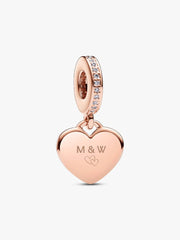 Engravable Heart Tag Dangle Charm 14k rose gold plating