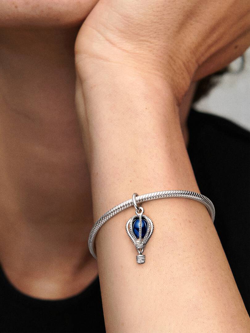 FINAL SALE - Blue Hot Air Balloon Travel Charm Sterling silver