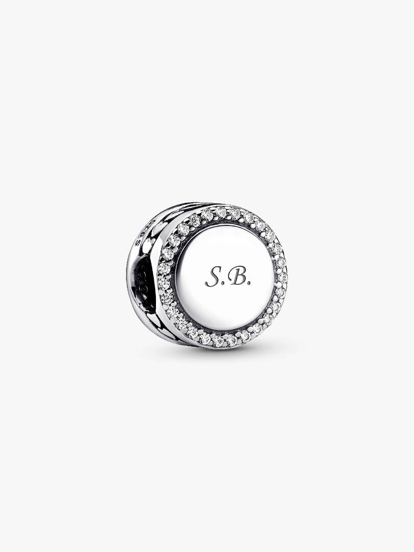 Engravable Sparkling Button Charm Sterling silver