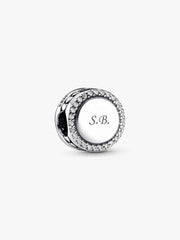 Engravable Sparkling Button Charm Sterling silver