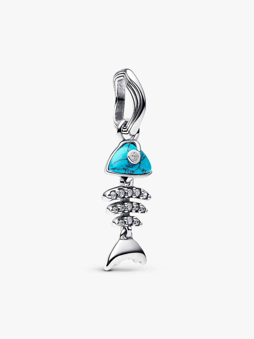 Turquoise-colored Fishbone Dangle Charm Sterling silver
