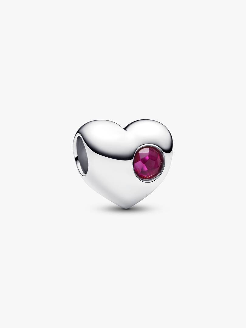 Engravable True Red Stone Heart Charm Sterling silver