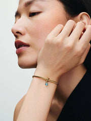 Faceted Sea Aqua Blue Eternity Circle Dangle Charm 14k gold plating