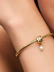 FINAL SALE - Treated Freshwater Cultured Pearl Ribbon Charm 14k gold plating