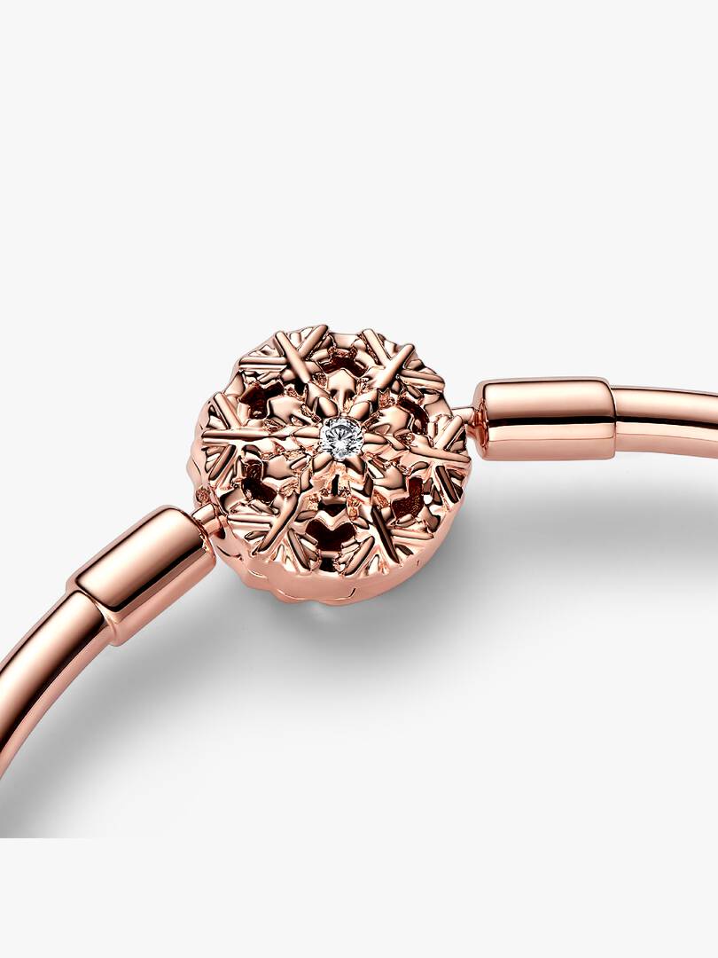 FINAL SALE - Pandora Moments Sparkling Snowflake Clasp Bangle 14k rose gold plating