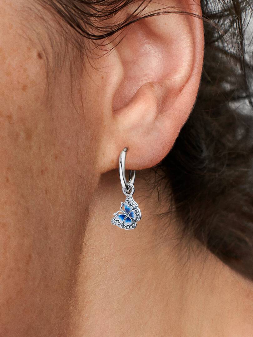 Blue Butterfly Hoop Earrings Sterling silver