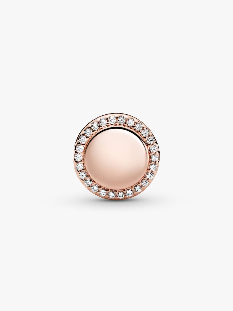 Engravable Sparkling Button Charm 14k rose gold plating