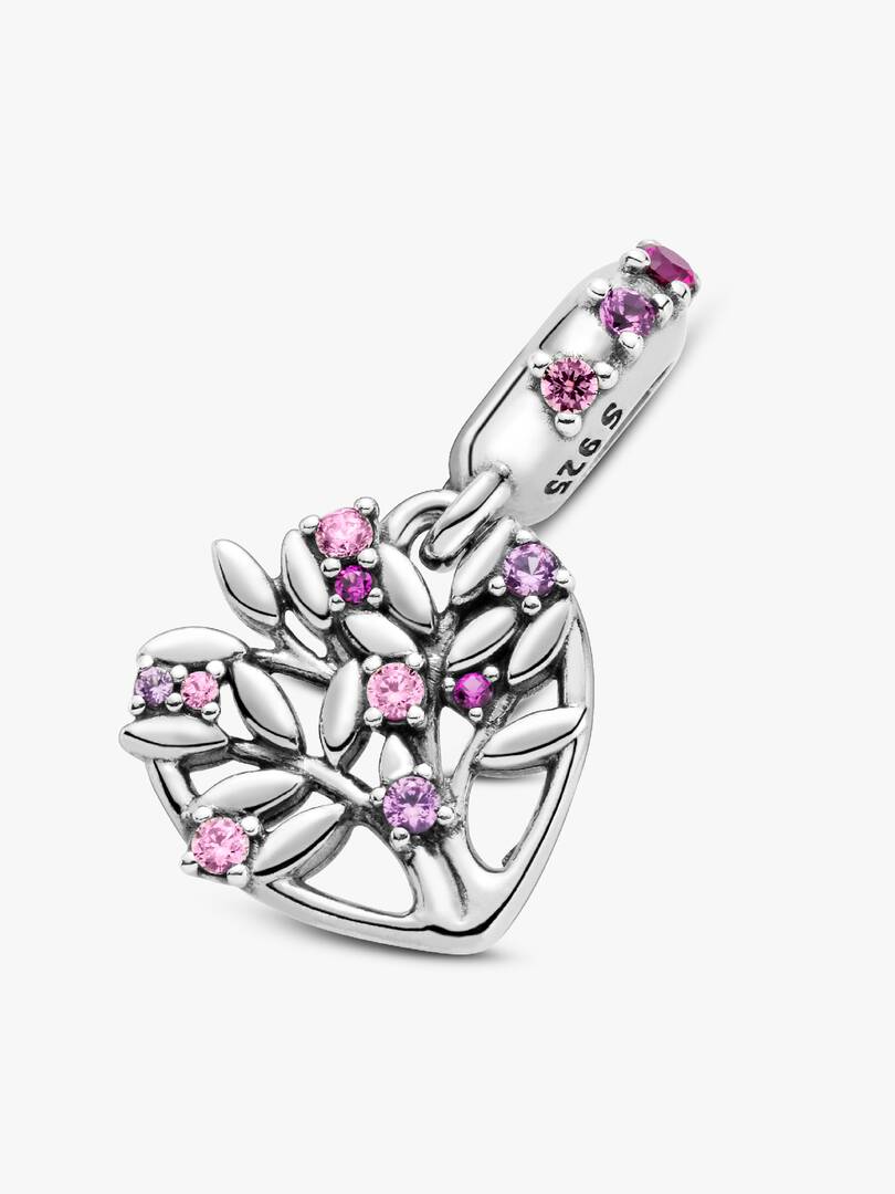 Pink Heart Family Tree Dangle Charm Sterling silver