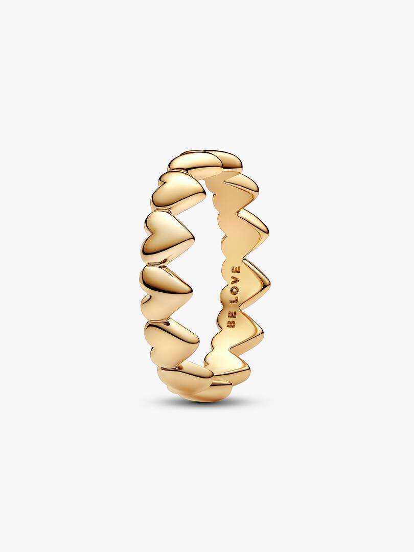 Row of Hearts Ring 14k gold plating
