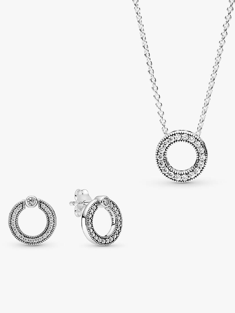 Pavé and Logo Circle Necklace and Earring Set 2 Quantity