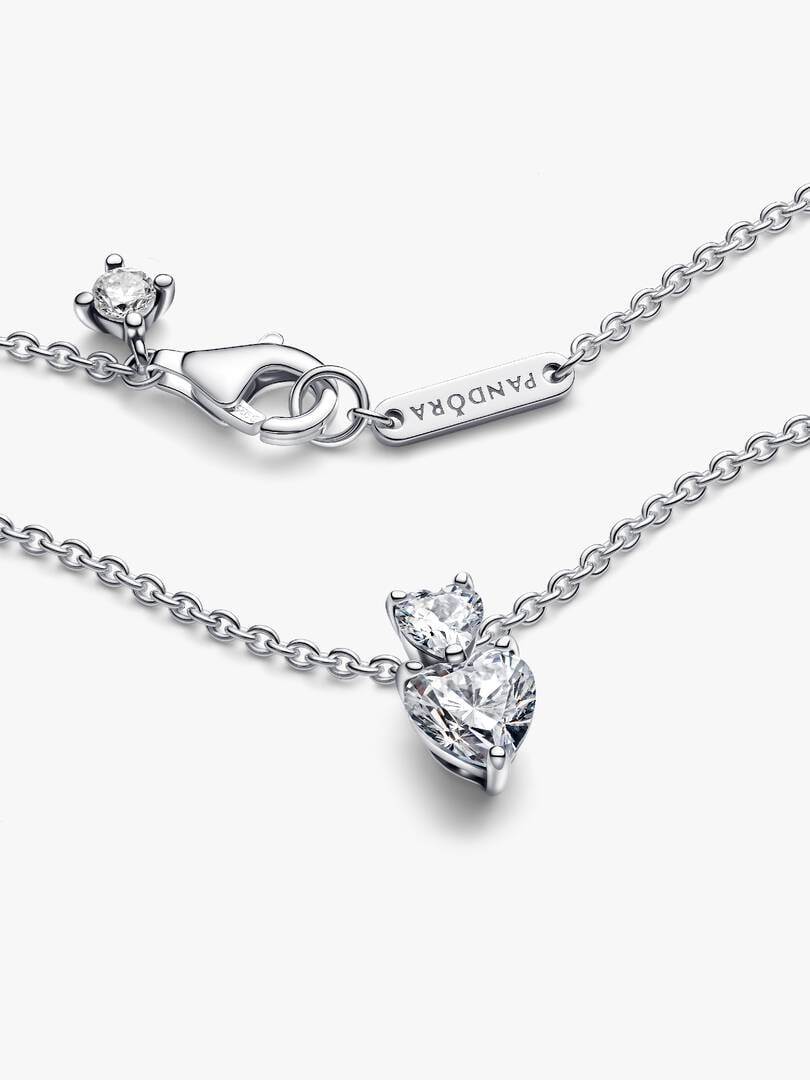 Double Heart Pendant Sparkling Collier Necklace Sterling silver