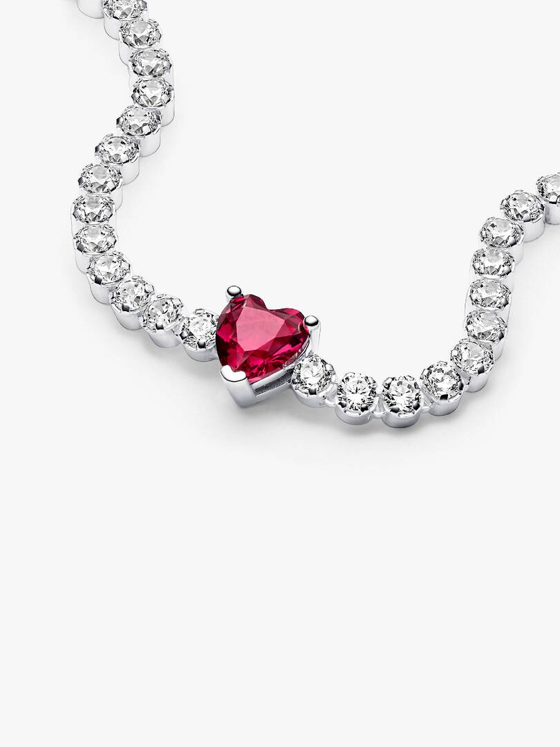 Red Sparkling Heart Tennis Bracelet Sterling silver